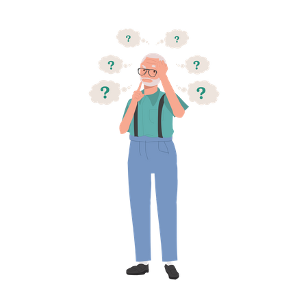 Senior man with Aging and Memory Loss  Illustration