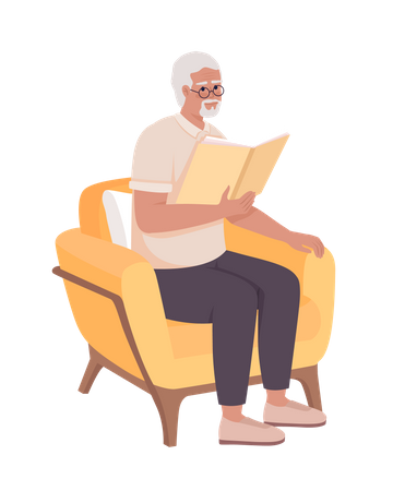 Senior man with book sitting in armchair  Illustration