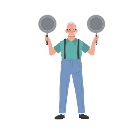 Senior man with Cooking skill  Illustration