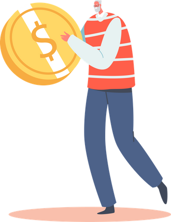 Senior Man with Golden Coin  Illustration