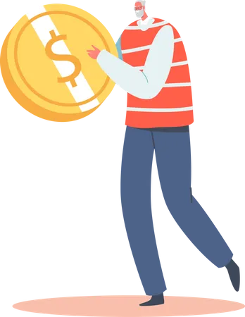 Senior Man with Golden Coin  Illustration