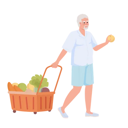 Senior man with shopping trolley  Illustration