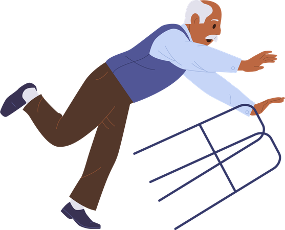 Senior man with walkers falling down  Illustration