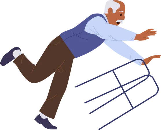 Senior man with walkers falling down  Illustration