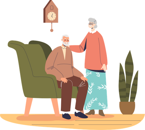 Senior married couple at home Illustration