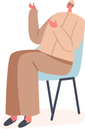 Senior Muslim Male Sitting on Chair  Illustration