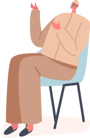 Senior Muslim Male Sitting on Chair  Illustration