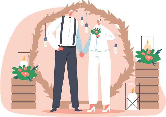 Senior newlywed couple at their wedding ceremony  Illustration
