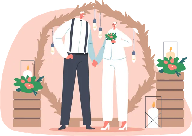 Senior newlywed couple at their wedding ceremony  Illustration
