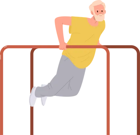 Senior pensioner on retirement doing physical exercise  Illustration
