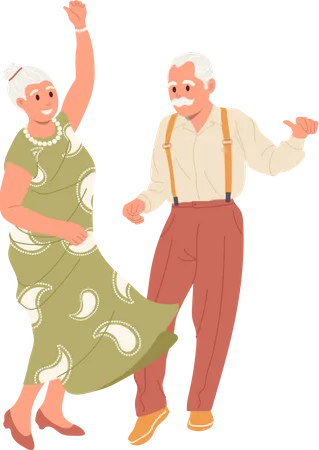 Senior pensioners dancing together having dating loving relations Illustration