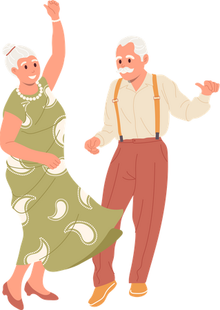 Senior pensioners dancing together having dating loving relations  Illustration