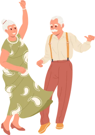 Senior pensioners dancing together having dating loving relations  Illustration