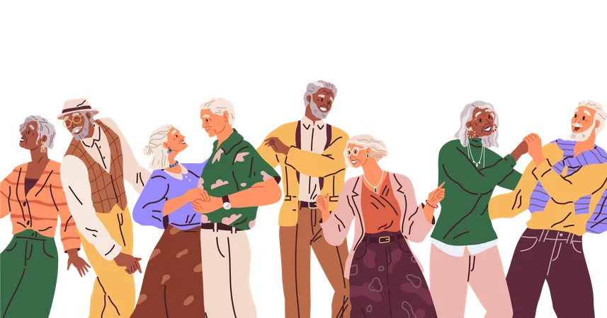 Old People Dancing Vector Illustration Holding Hands While Dancing Old Characters Dating Love Active Funny Old Couple Dancing At Party Grandparents Celebrating Anniversary Man Woman Hold Hand Illustration