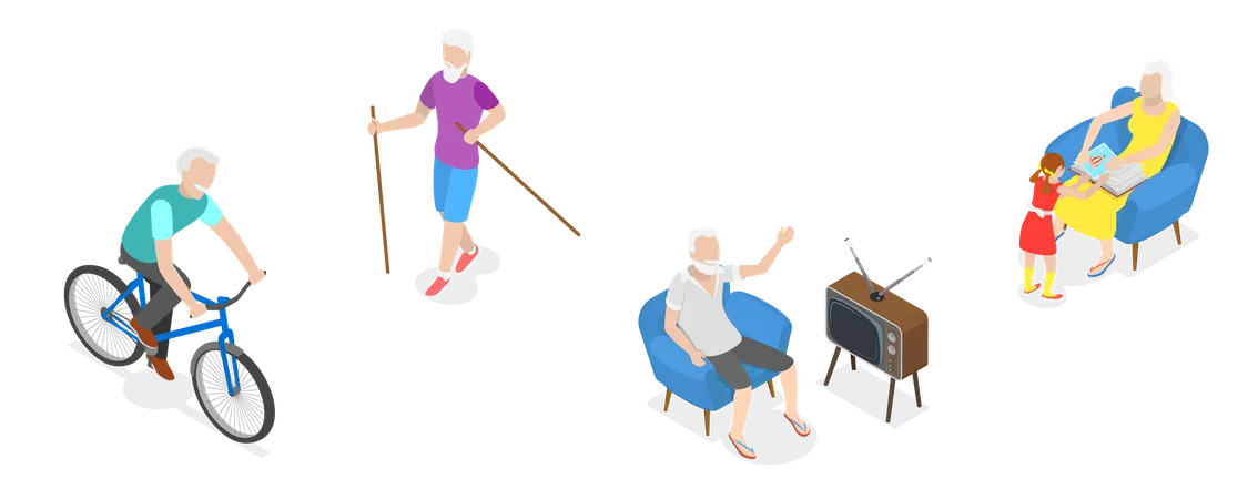 3 D Isometric Flat Vector Conceptual Illustration Of Senior Activities Elderly People Hobbies Illustration