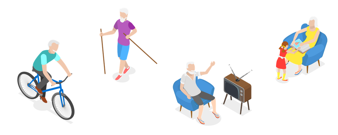 Senior people doing different Activities  Illustration