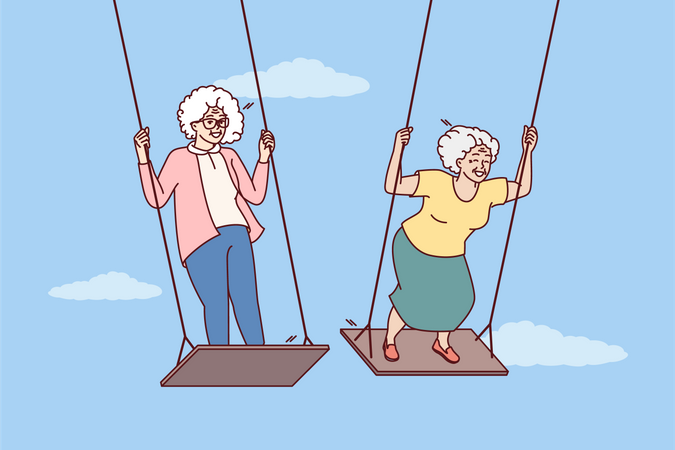 Senior people enjoying swings  Illustration