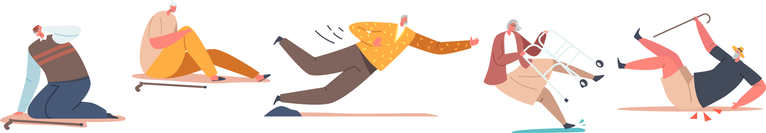 Senior people Falling Down on the Ground due to Slippery Road Illustration