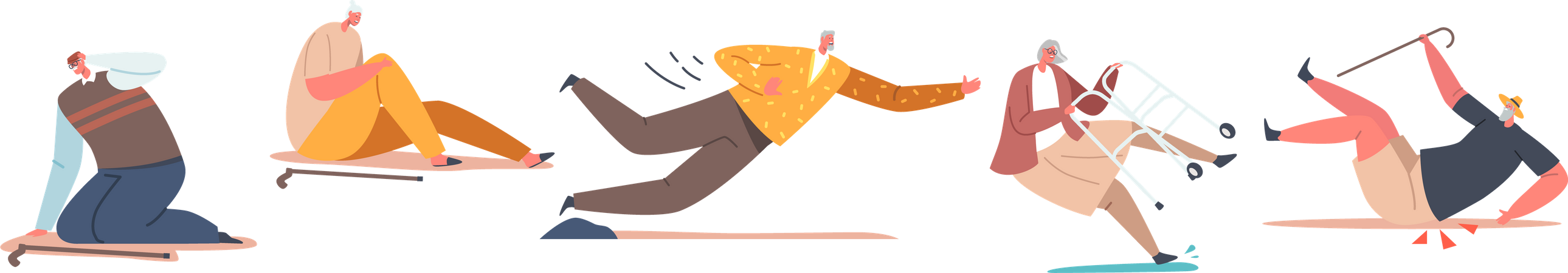 Senior people Falling Down on the Ground due to Slippery Road  Illustration