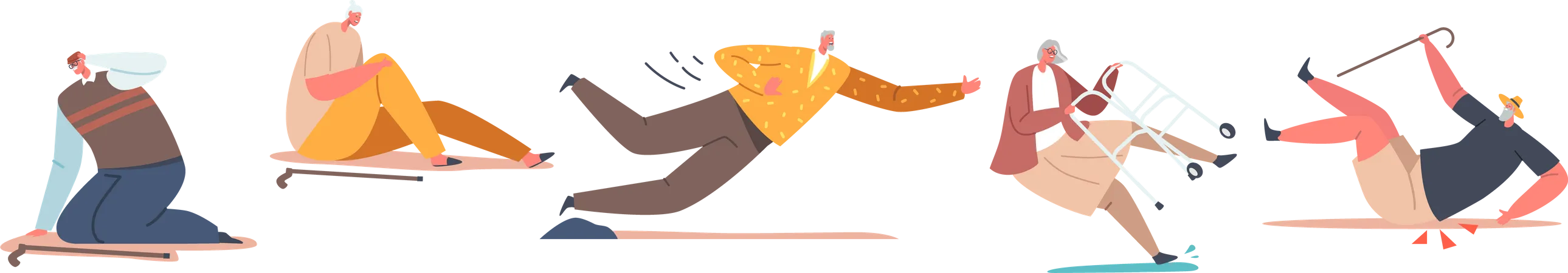 Senior people Falling Down on the Ground due to Slippery Road  Illustration