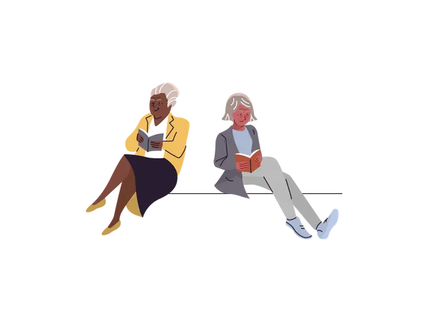 Senior people reading book  Illustration