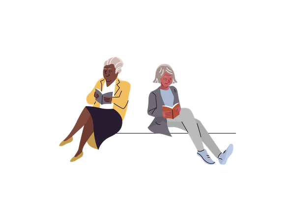 Senior people reading book  Illustration