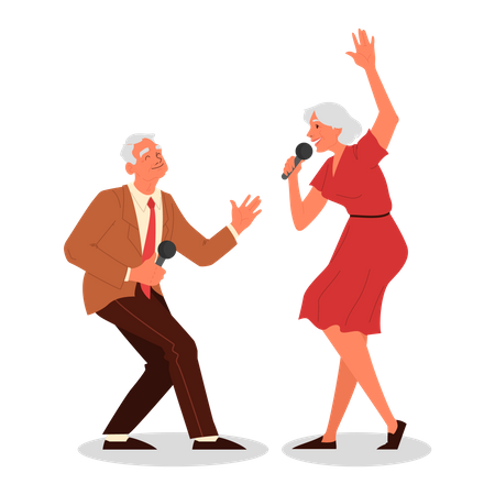 Senior people singing song Illustration