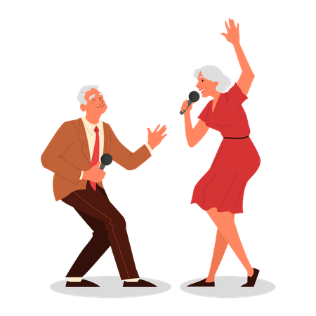 Senior people singing song  Illustration