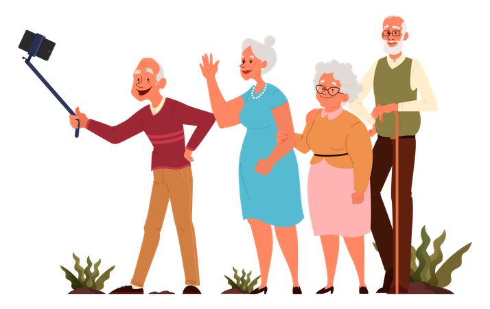 Senior people taking selfie together  Illustration