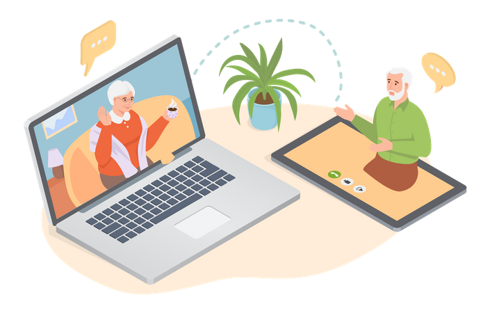 Senior people with different gadgets Illustration