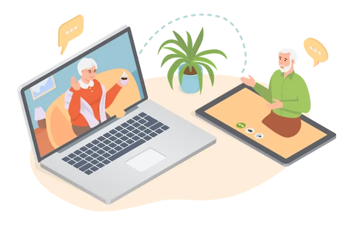 Senior people with different gadgets Illustration