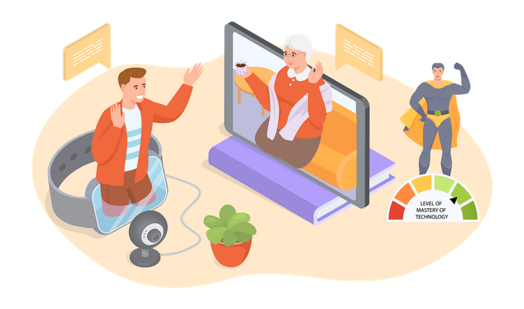 Senior people with different gadgets  Illustration