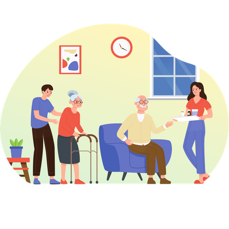 Senior people with Family Caregiving  Illustration