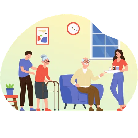 Senior people with Family Caregiving  Illustration