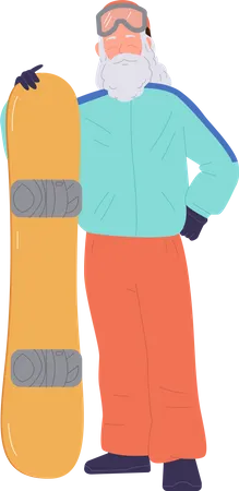 Senior snowboarder man enjoying extreme winter sport activity  Illustration