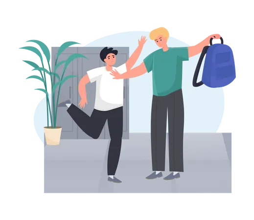 Senior Student bullying junior student with his bag  Illustration