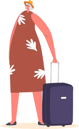 Senior Tourist Female with suitcase Illustration