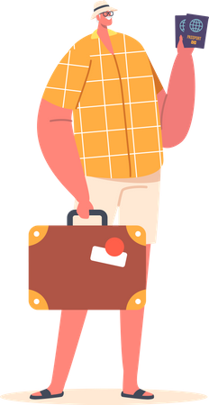 Senior Tourist Male going on vacation  Illustration