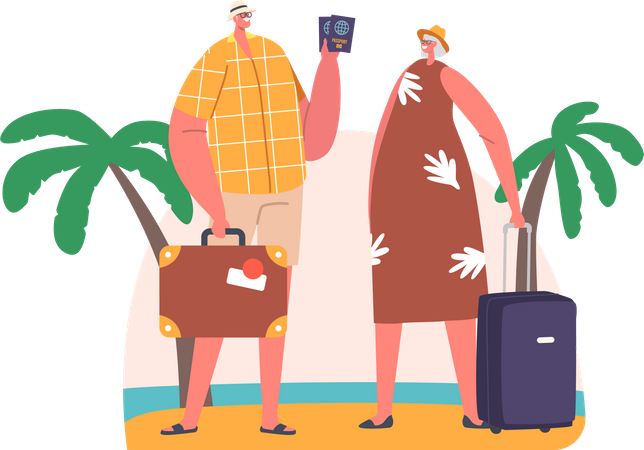 Senior Tourists Couple Visiting in Exotic Country Illustration