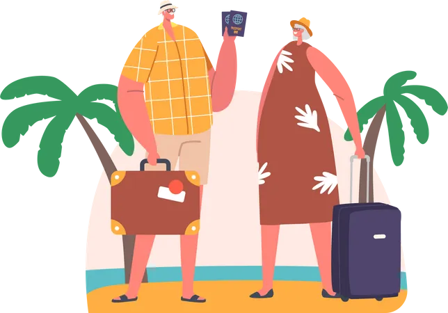 Senior Tourists Couple Visiting in Exotic Country Illustration