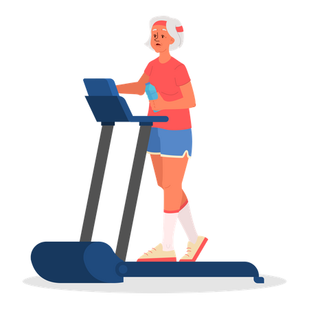 Senior training on treadmill Illustration
