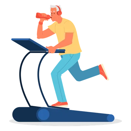 Senior training on treadmill  Illustration