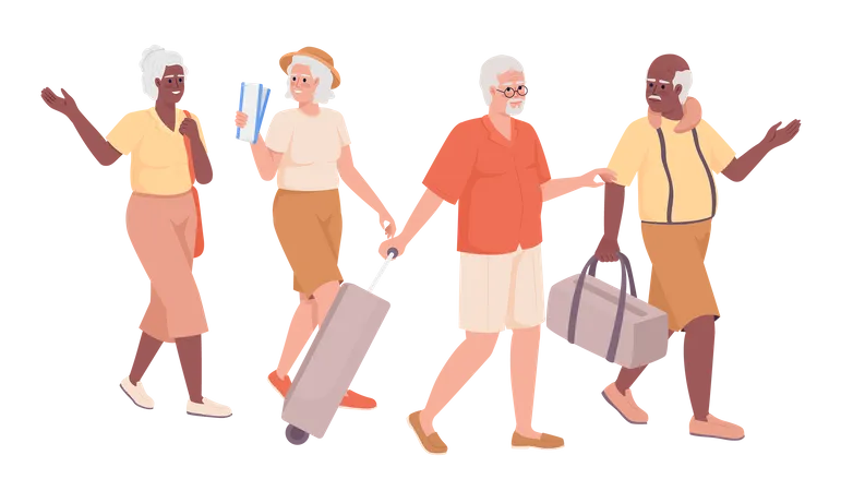 Senior travelers journeying together Illustration
