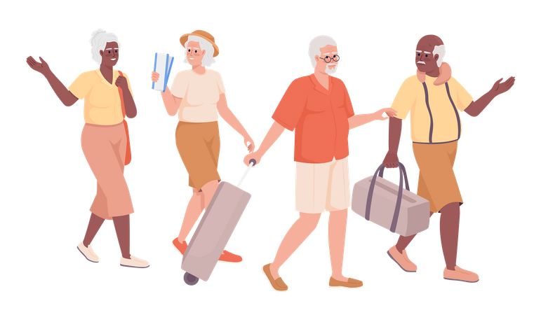 Senior travelers journeying together  Illustration