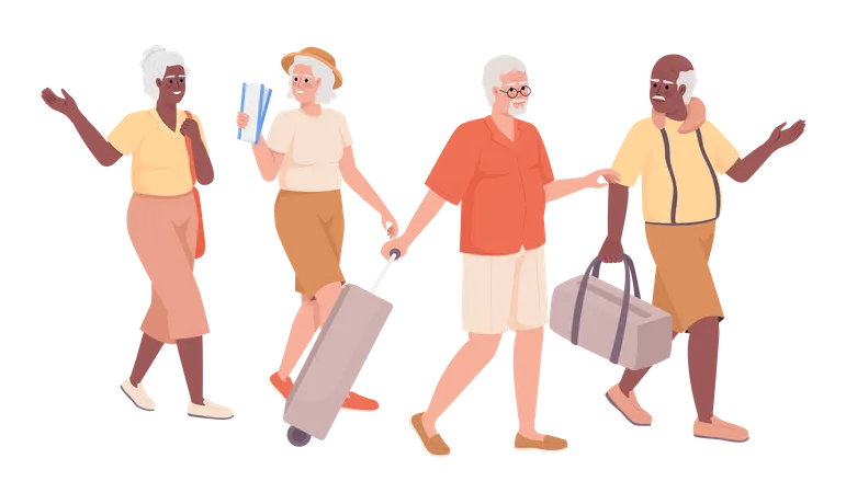 Senior travelers journeying together  Illustration