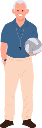 Senior volleyball trainer holding ball  Illustration
