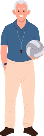 Senior volleyball trainer holding ball  Illustration