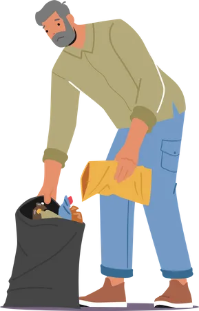 Senior Volunteer Male Cleaning Garbage from Ground  Illustration