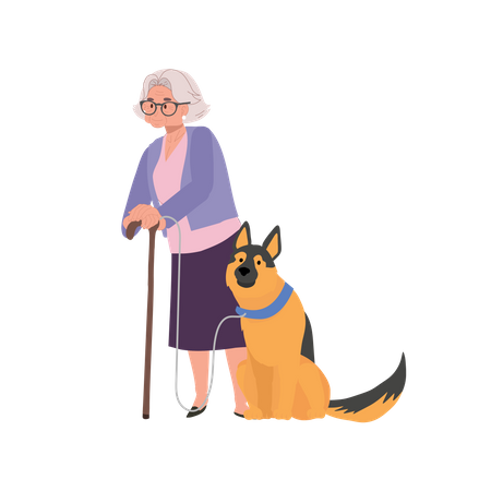 Senior Woman and her Loyal German Shepherd Enjoying Outdoor Togetherness  Illustration