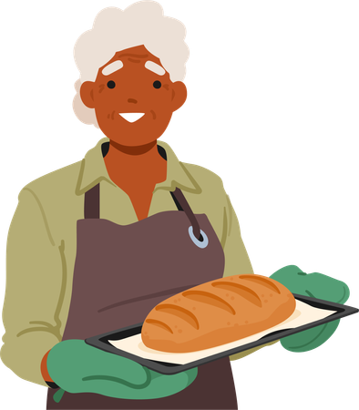Senior Woman Baked Bread  Illustration